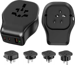 Universaalne pistikupesa adapterikomplekt koos eemaldatava pistikuga t&uuml;&uuml;p B/E/F/I/G &uuml;lemaailmne pistikupesa koos 2xUSB-C, 1xUSB-A ja 4 pistikupesaga USA/Kanada/AU/UK/Euroopa/Hiina reisiadapteri jaoks.