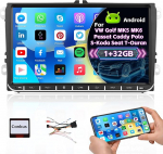 Hikity 9-tolline autoraadio Android13 2Din VW Golf 5 Golf 6 Polo Seat Passat Skoda Touran Tiguan 1G 32G autoraadio koos navigatsiooniga WiFi Bluetooth Mirror Link FM 2USB + Mic + tagurduskaamera