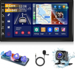 Hodozzy Android Autoradio 8-Core 4G + 64G koos Carplay, Android Auto, Mirror Link 2 Din 7-tolline IPS puuteekraaniga raadio koos GPS Navi, Bluetooth 5.1, FM/AM/RDS raadio WiFi 4G DSP, kaamera autoraadio Double