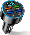 6-in-1-Kfz-Ladeger&auml;t, Schnellladung, 66 W, Ladeger&auml;t f&uuml;r Zigarettenanz&uuml;nder mit Digitalanzeige, kompatibel mit den meisten elektronischen Ger&auml;ten und Autos