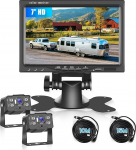1080P HD tagurduskaamera 7-tolline IPS monitor 2 kaamera komplekt, veekindel IP68 IR &ouml;&ouml;n&auml;gemisega tagurduskaamera veoautodele, bussidele, haagistele, haagissuvilatele ja haagissuvilatele, 10 m kaabel + 15 m kaabel