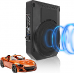 WODHMIEY s&otilde;iduki aktiivne subwoofer, 10-tolline istme all olev aktiivne subwoofer, ultra &otilde;huke 800 W 2,5 Ohm, koos s&otilde;iduki helis&uuml;steemi kontrolleriga, kompaktne subwoofer s&otilde;iduki helis&uuml;steemi jaoks (ilma valguseta)