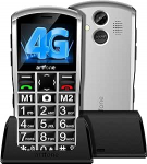 artfone A400 Silver - 4G vanemate mobiiltelefon ilma lepinguta, pension&auml;ride mobiiltelefon suured nupud, 1800 mAh aku mobiiltelefon eakatele, Dual SIM, SOS-nupp, laadimisjaam, 2,4 tolli
