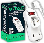 V-TAC mitme pistikupesa USB C Power Delivery 20 W + port + 2 k&uuml;lgmist pesa 10/16 A Bypass ja 1 eesmine 10/16 A Bypass Schuko - Power Strip Type C - pistikupesa koju, kontorisse
