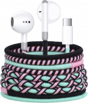 URIZONS Juhtmega USB C k&otilde;rvaklapid koos kangakaabliga - v&auml;rvilised k&otilde;rvaklapid C-t&uuml;&uuml;pi mikrofoniga helitugevuse reguleerimise digitaalse IC-kiibiga, mis &uuml;hildub Hwaiwe/iPhone 15/16-ga (8#)