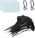 PATIKIL 6-tollised kaablisidemed, 200 kaablisideme etikettide pakett Nailonist traatm&auml;rgistusetikettide enesem&auml;rgistus plastikust lindid kirjutatav koos sildipaberiga organisatsiooni kaabli jaoks, must