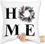 Kissen 40x40 Zierkissen - Weihnachtskissen Christmas Geschenke - Motiv Home mit Weihnachtskranz I Wintermotiv Geschenk zur Winterzeit I Winter Geschenk Weihnachtszeit I Weihnachten - 40 x 40 cm