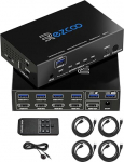 KVM Switch HDMI USB 3.0 4 Ports with Hotkey 4K 60Hz 18Gbps Share 4 Computers with One Keyboard Mous HDR D-olby Vision HDCP2.2 Remote Control