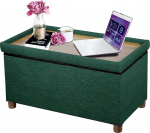 Ao Lei 30 Inch Ottoman Bench, Storage Bench with Wooden Legs for Living Room, Ottoman Footrest with Removable Lid for Bedroom, Linen Fabric, Footstool, Green