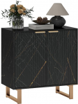 HOMCOM Sideboard Storage Cabinet, Marble Effect, Buffet Cabinet with 2 Ribbed Doors and Adjustable Shelves, Coffee Bar Cabinet with Metal Legs for Living Room, Black