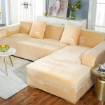 Luxury L-Shaped Velvet Sofa Set with Deck Chair 2 Piece Sectional Sofa Set for Living Room Furniture Two Seater Protection in Elegant Rice Yellow