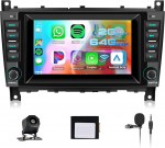 4 Core 64G Hodozzy Carplay autoraadio Mercedes Benz C-klassi W203 CLC-klassi W203 jaoks, 7-tolline puuteekraan Android Car/DSP/WiFi/GPS/RDS/FM/BT5.0/USB/SWC+Tagumine vaatekaamera