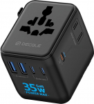 Maailma reisiadapter, universaalne reisipistik 3 USB-C (GaN 35W), 2 USB-A ja 1 AC-pesa, rahvusvaheline pistikupesa, AC adapter universaalne adapter EL, UK, US, AU (must)