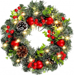 Hemobllo Weihnachtskranz, PVC, rote Beerenranke, Ring mit LED-Lichtern, f&uuml;r Haust&uuml;r, h&auml;ngende Dekoration, festliches Wandornament f&uuml;r Feiertagsparty und Weihnachtsstimmung
