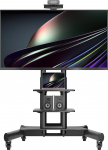 ONKRON TV St&auml;nder rollbar f&uuml;r 40 - 70 Zoll TVs bis 45,5 kg, Fernsehst&auml;nder h&ouml;henverstellbar max VESA 600x400, professioneller TV Standfu&szlig; mit Rollen & 2 Ablagen, Fernseher Wagen Schwarz TS1552-B