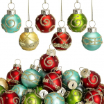 Watayo 24 tk v&auml;rviline klaasist j&otilde;ulukuul 1 tolli Mini Vintage Glitter Ball rippuvad kaunistused puu jaoks Punane roheline kuldne sinine v&auml;ike klaasist palli puu kaunistus j&otilde;uludeks kodu kaunistamiseks
