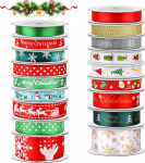 SANNIX 18 rulli 90 meetrit j&otilde;ululindid tr&uuml;kitud Grosgrain lint metallist Glitter Craft kangas j&otilde;ulukinkide pakkimiseks kaunistamiseks 3 suurused