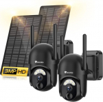 ctronics 2K 3MP Security Camera Outdoor Solar 2 Set, Wireless Surveillance Camera WLAN Battery, 355&deg;/95&deg; Swivel PTZ, PIR Person Detection, IP66