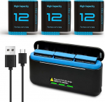 Pakett 3 2580 mAh akut Gopro Hero 12/Hero 11/Hero 10/Hero 9 jaoks koos 3-kanalilise Type-C aku laadimisjaama USB-C laadimisjaamaga