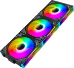 Jungle Leopard Interstellar-V1 UNI Daisy Chain RGB PC-ventilaator 120 mm, 3 tk, 2000 RPM/58.36CFM/24LED, 5V3PIN ARGB ja 12V4PIN PWM ventilaator (must, tagurpidi)