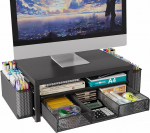 Metall Monitor St&auml;nder Erh&ouml;hung Schreibtisch mit Schublade und 2 Stifthaltern, Laptop PC Erh&ouml;hung f&uuml;r Schreibtisch, 2 Etagen Schreibtisch B&uuml;ro Zubeh&ouml;r Organizer(Schwarz)