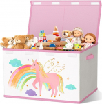 VERONLY M&auml;nguasjade hoiukast kaanega t&uuml;drukutele ja poistele Kangast suur kokkupandav korv 2 k&auml;epidemega m&auml;nguasjade, raamatute, tekkide, riiete jaoks (beež ja roosa)