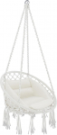 H&auml;ngesessel f&uuml;r den Garten, Baumwollseil, Makramee-Effekt, H&auml;ngesessel aus Stahl, H&auml;ngematte, Schaukelstuhl mit gepolstertem Sitz f&uuml;r den Au&szlig;enbereich, Terrasse, modernes Design, bis 160 kg (Beige)