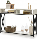 LIFEZEAL konsoollaud, avatud riiulite ja riiulitega koridorilaud, k&uuml;ljelaua hoiuriiul, mis on varustatud tugeva X-raamiga, elutuppa, koridori (valge)