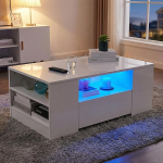 LED-valgustusega kohvilaud, kaasaegne diivanilaud, elutoa laud 2 sahtliga, 100 x 55 x 37 cm