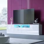LED teleri stend TV kapp TV &uuml;ksus 180 cm kaasaegne valge k&otilde;rgl&auml;ikega matt korpus 2 ukse ja 4 sahtliga magamistoas elutuppa kodum&ouml;&ouml;bel (valge)