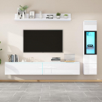 3-teiliges Living Rm Set mit LED Beleuchtung, Wei&szlig; Glss Finish, Inklusive 1 TV-St&auml;nder, 1 Flating Regal, 1 Vitrine - Mdern Furniture fr Stylish Hme Decr