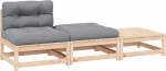 Massivholz Garten-Ecksofa Eckgarnitur aus Kiefernholz mit grauen Kissen modular kombinierbar 3-TLG. Set Gartenm&ouml;bel Outdoor-Ecksofa