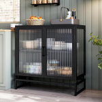 GAOMON Buffet Cabinet with Glass Doors, Sideboard Cabinet with Adjustable Shelves, Freestanding Glass Doors, Storage Cabinet for Kitchen, Living Room, Dining Room, Black