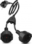 Topeltpistik pistikupesa pikenduskaabel 2-kordne 2 m Schuko pistikupesade pistikupesa adapter Mitmekordne pistikupesa paindliku kaabliga, 250 V 16 A, 1,5 mm&sup2;, must