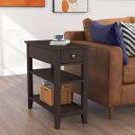 ChooChoo Side Table Living Room Narrow Bed Table with Drawer and Shelf, 3 Tier Sofa Side Table for Small Space, Espresso