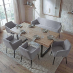 Mendler HWC-L13 S&ouml;&ouml;gitoa 4 tooli ja pingi s&ouml;&ouml;gitoa komplekt Kangas / Tekstiil Hall
