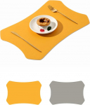 Tischset Rechteckig Leder, 10er Set Doppelseitig zweifarbig Platzsets f&uuml;r k&uuml;che Speisetisch Hotel, Platz-Matten, Gelb Grau, 30x44cm