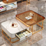 Marmor Couchtisch 2er Set mit Glasplatten Modernes Design Edelstahlrahmen Ideal f&uuml;r Wohnzimmer Schlafzimmer B&uuml;ro und Nachttisch