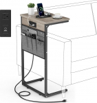 Vagusicc Skinny C-f&ouml;rmiger Beistelltisch mit Ladestation, schmaler Beistelltisch f&uuml;r Couch, Sofatisch k&otilde;rval Tisch f&uuml;r kleine R&auml;ume, unter dem Sofatisch f&uuml;r Kaffee, TV-Tablett f&uuml;r Wohnzimmer