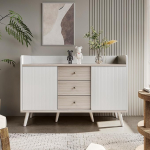 Kehun Sideboard valge elutuppa ja s&ouml;&ouml;gituppa, sahtlikapp, buffetkapp, 117,5 x 40 x 80 cm, 2 ukse ja 3 sahtliga, valge