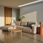 Furnhouse Ibbe Design Beež 3-kohaline nurgadiivan L-kujuline California kangakattega tasku vedruga polsterdatud diivan elutuppa
