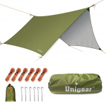 Unigear veekindel telk Tarp 350 x 290 cm / 450 x 420 cm kuusnurkne tarp koos aasadega + 6 alumiiniump&uuml;&uuml;nistega + 6 k&ouml;it, varikatuse jaoks, vihmakate, p&auml;ikesekaitse v&auml;ljas telkimiseks, piknikuks, festivaliks.