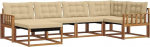 Outdoor-Sofa-Set, Gartenlounge aus massivem Akazienholz mit Textilene-Kissen, modulares Gartenm&ouml;bel-Set mit Ecksofa und Hocker, 327 x 168,5 cm, Natur ja Beige