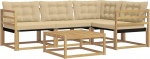 Gartenm&ouml;bel Set 5-Teilig aus Akazienholz, Outdoor Lounge Sofa Garnitur mit Textilene Kissen, Modulare Sitzgruppe f&uuml;r Terrasse und Garten, 79 x 79 x 37 cm