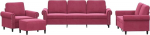 4-TLG. Sofagarnitur mit Hocker in Weinrot Samt, weiches Sofa Set mit dick gepolsterten Sitzfl&auml;chen und R&uuml;ckenkissen, stabiles Gestell aus Sperrholz und Metall, vielseitiger
