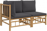 2-TLG. Garten Lounge Set Bambus 55/69 x 65 cm dunkelgraues Polster Modernes Design Robustes Outdoor Sofa f&uuml;r Balkon Terrasse und Garten