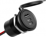 Alumiinium USB C pistikupesa 12 V Eluauto 68 W paigalduspesa 12 Volt, 2 x USB-C ja USB-A paadi, haagissuvila, haagissuvila, haagissuvila, veoauto jaoks (1 tk)