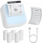 OFFCUP Mini Printer Mini Photo Printer with 5 Paper Rolls Portable Mini Printer Thermal Printer Pocket Printer Smartphone Bluetooth Printer for iOS and Android for Study Notes Photos Labels, Blue