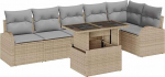7-teiliges Garten Sofa Set mit Kissen Beige Poly Rattan, 2-Sitzer Garten Sofa mit Stauraum & Kissen Beige Poly Rattan Gartenlounge Model3357393