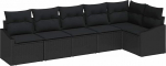 6-teiliges Garten Sofa Set mit Kissen Schwarz Poly Rattan Gartenlounge Model3346743